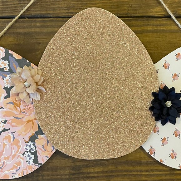 Easter Decoration Spring Home Door Hanger 3 Eggs Rose Gold Floral Peach Navy - Picture 15 of 15